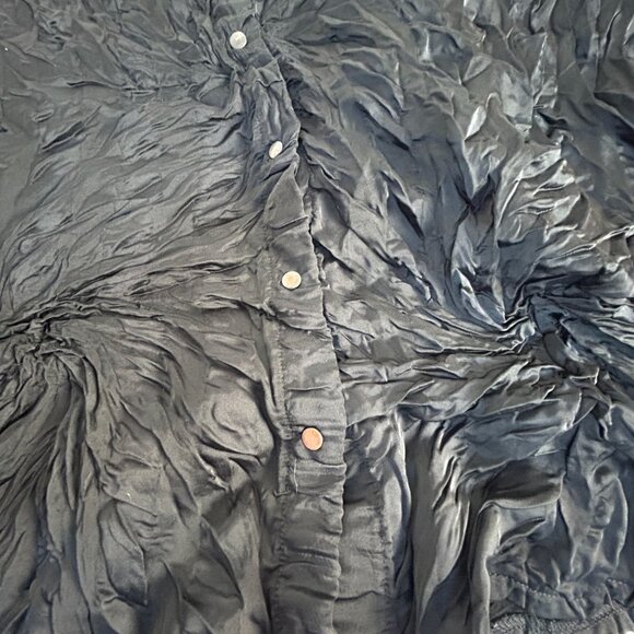 Babette Womens Black Textured Crinkle Button-Up Shirt Small Long Sleeve Casual - Picture 8 of 10